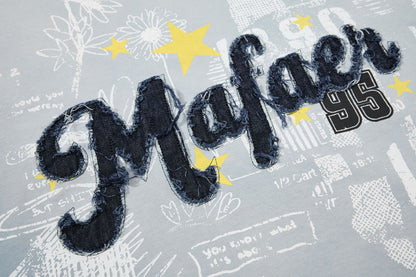 Star Applique Embroidery Washed Short Sleeve T-Shirt WN25651