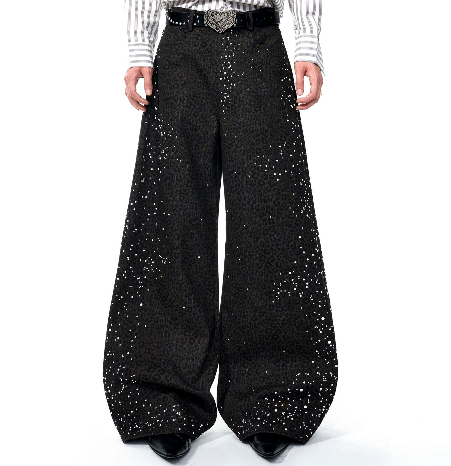 Leopard Pearl Rhinestone Wide Leg Pants WN20948