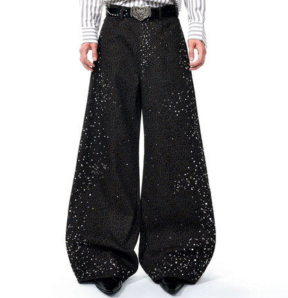 Leopard Pearl Rhinestone Wide Leg Pants WN20948