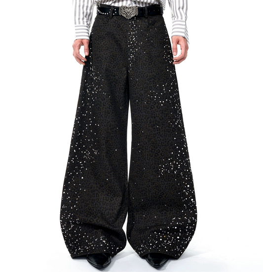 Leopard Pearl Rhinestone Wide Leg Pants WN20948