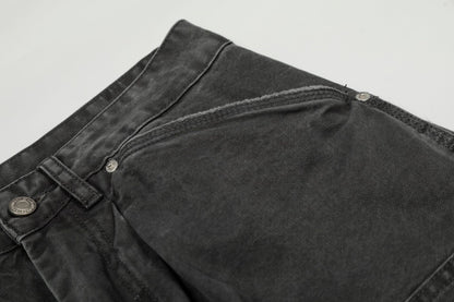Washed Fade Curved Seam Wide Leg Denim Jeans WN25849