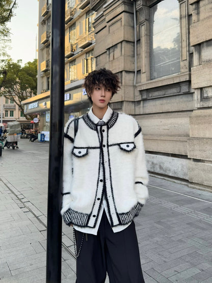 Contrast Color Design Knit Cardigan WN23147