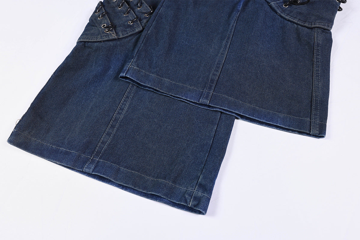 Heavyweight Washed Deconstructed Wide Leg Denim Jeans WN25745