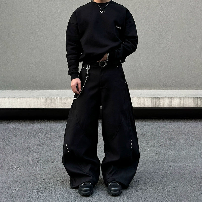 Studs Design Wide Leg  Cleanfit Baggy Trousers WN19479