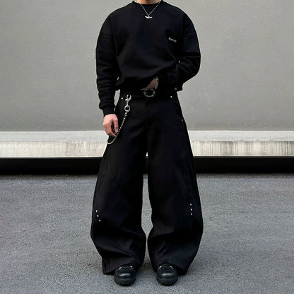 Studs Design Wide Leg  Cleanfit Baggy Trousers WN19479