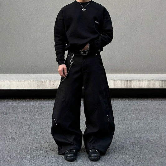 Studs Design Wide Leg  Cleanfit Baggy Trousers WN19479