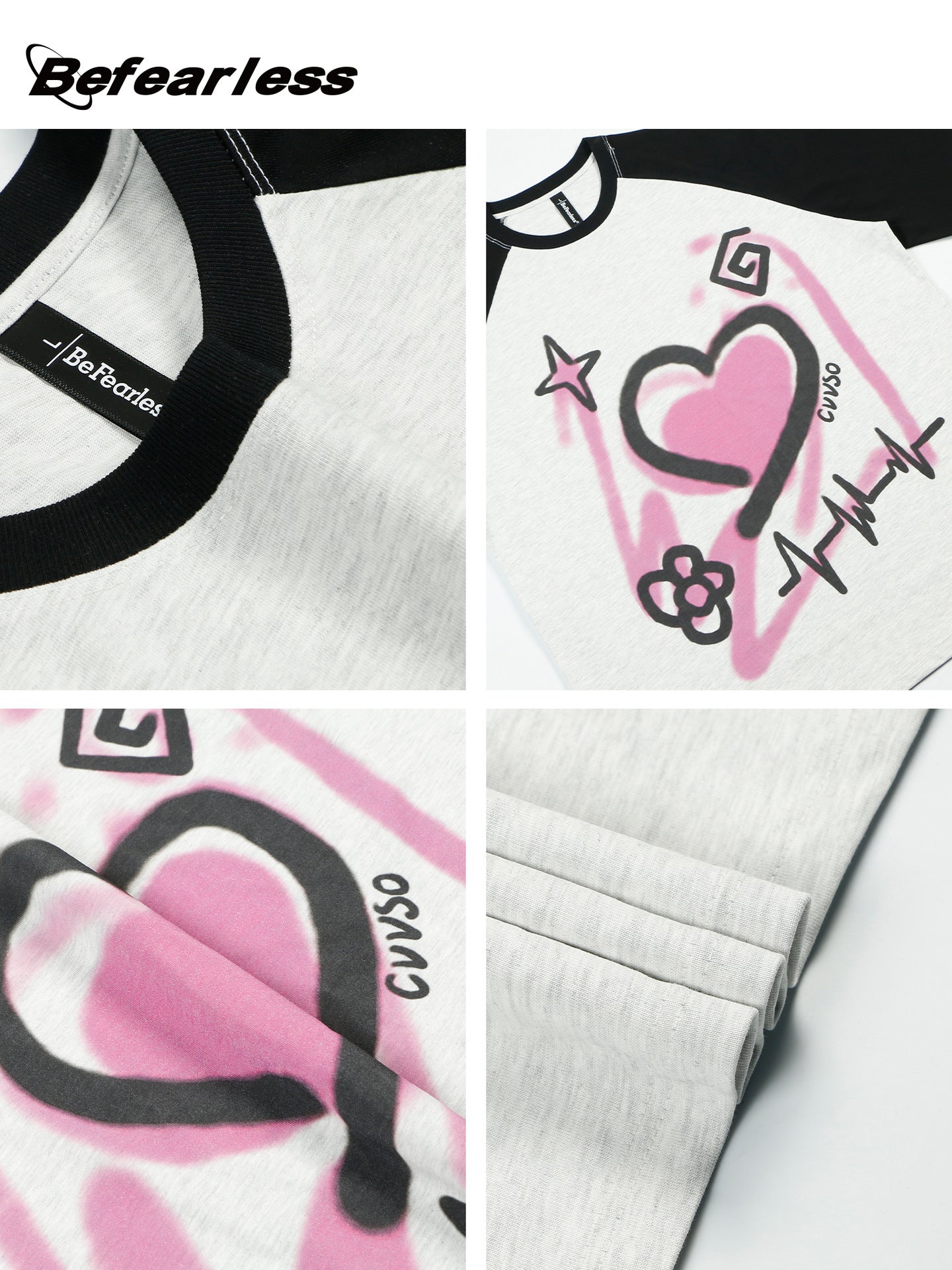 Color-Block Graffiti Heart Oversize Short Sleeve T-Shirt WN26331