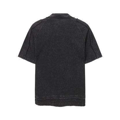 Washed Mock Neck Pocket Short Sleeve T-Shirt WN25407