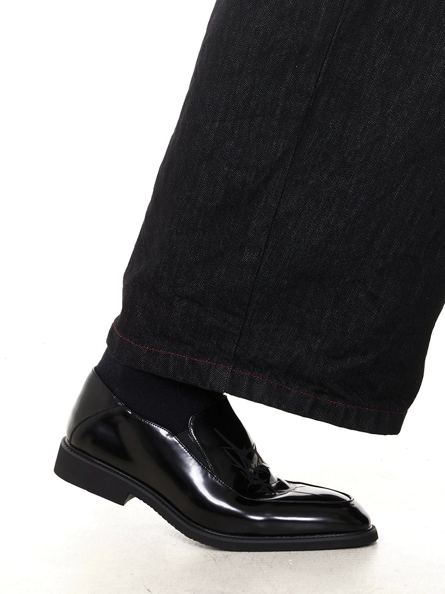 Pointed Toe Chunky Heel Leather Loafers WN20795