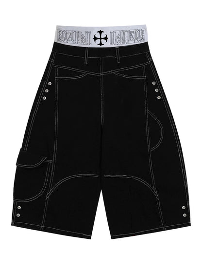 Deconstructed Contrast Multi Pocket Half Pants WN20886