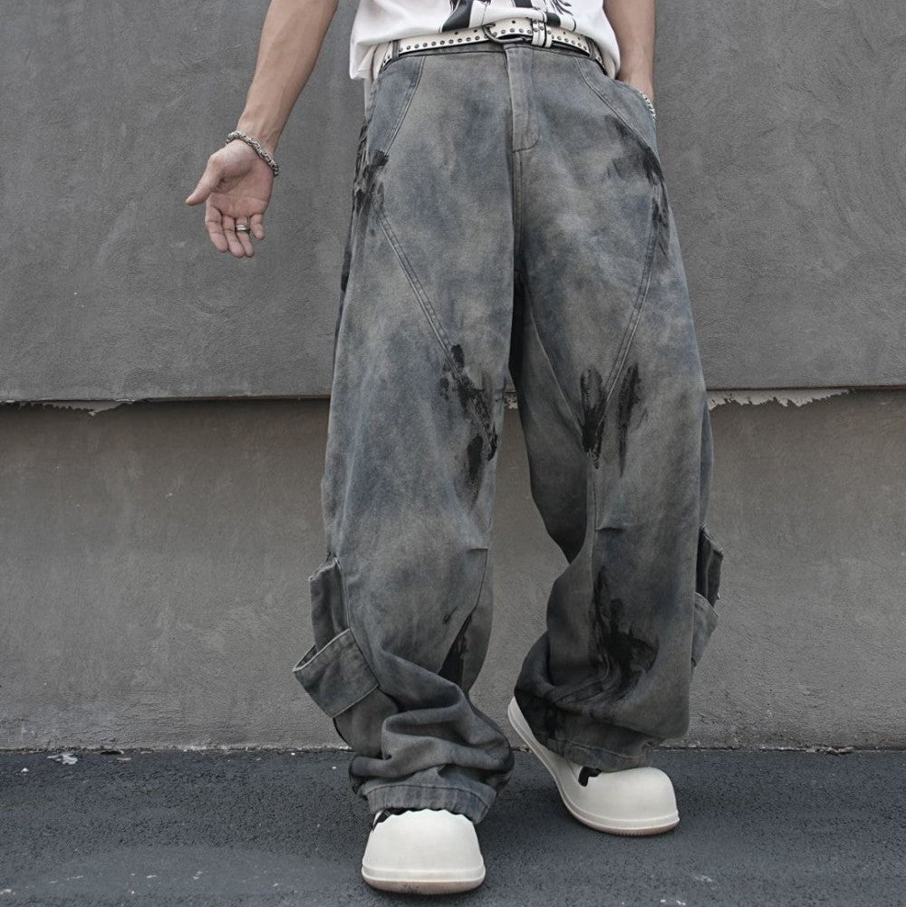Tie-Dye Multi-Pocket Wide Leg Denim Jeans WN27857