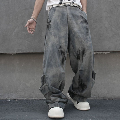 Tie-Dye Multi-Pocket Wide Leg Denim Jeans WN27857