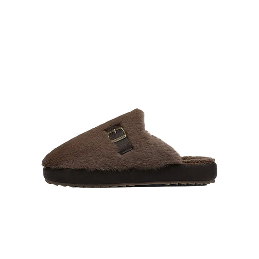 Fake Fur Buckle Detail Warm Mules WN23351
