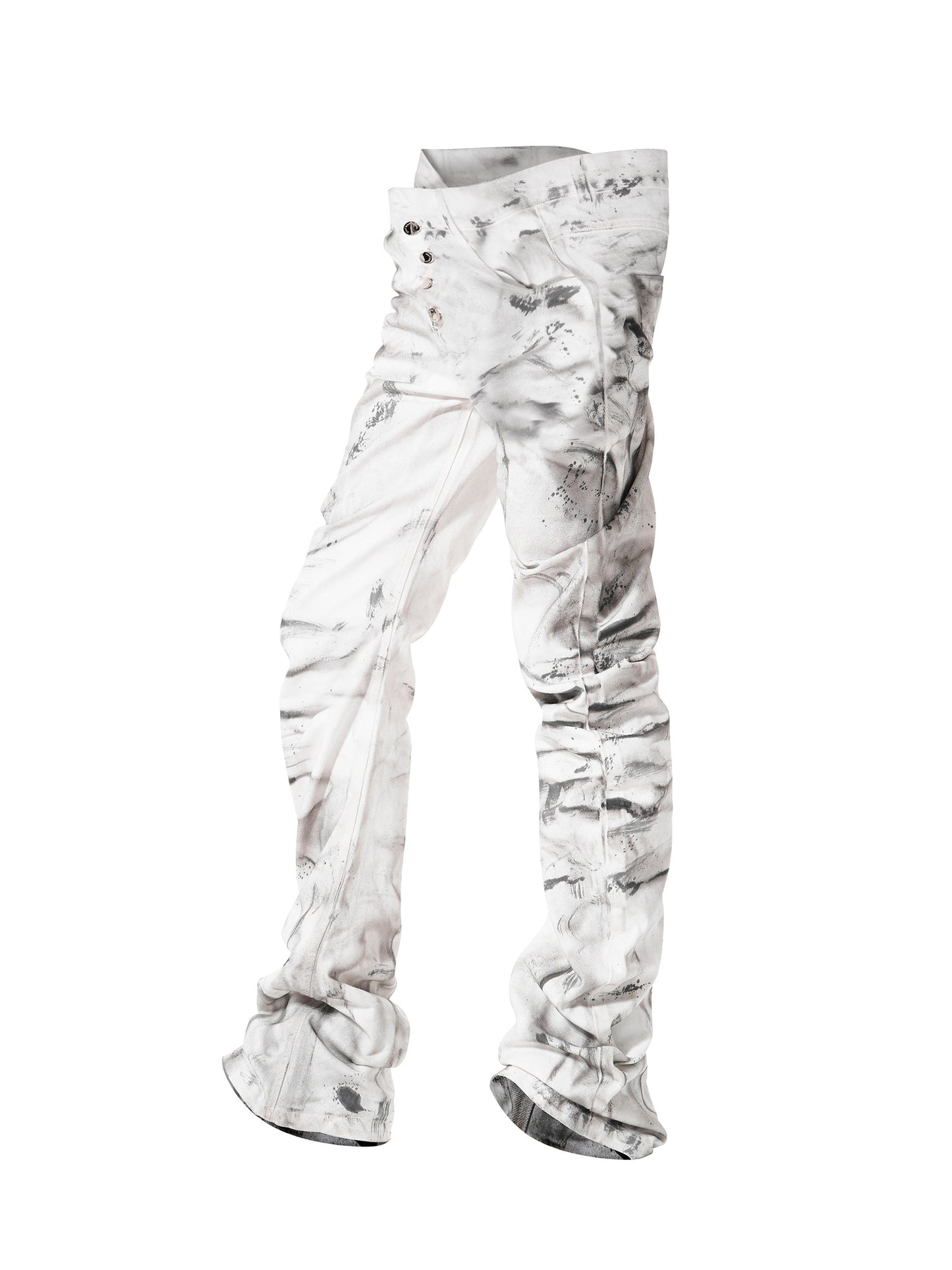 Tie-Dye Pleats Stacked Denim Jeans WN23279