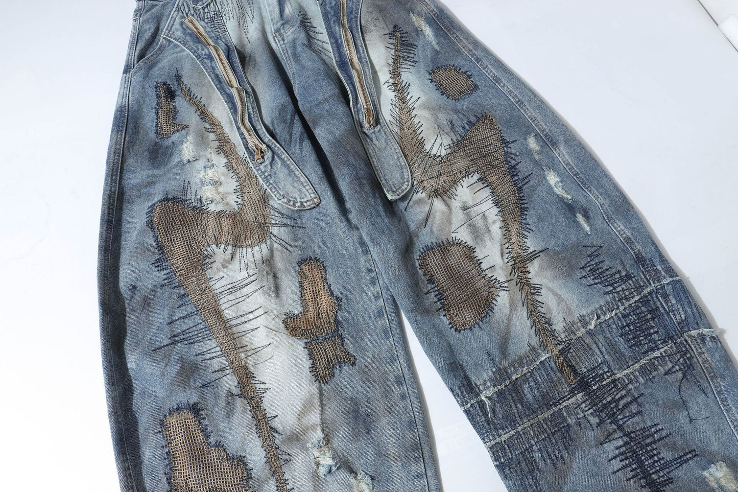 Washed Curved Wide Leg Denim Jeans WN16531