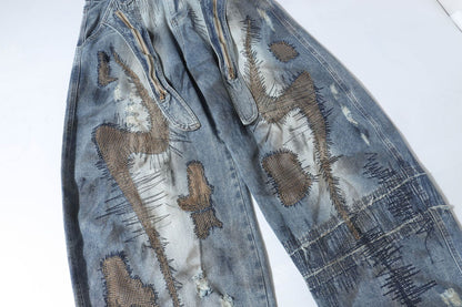 Washed Curved Wide Leg Denim Jeans WN16531