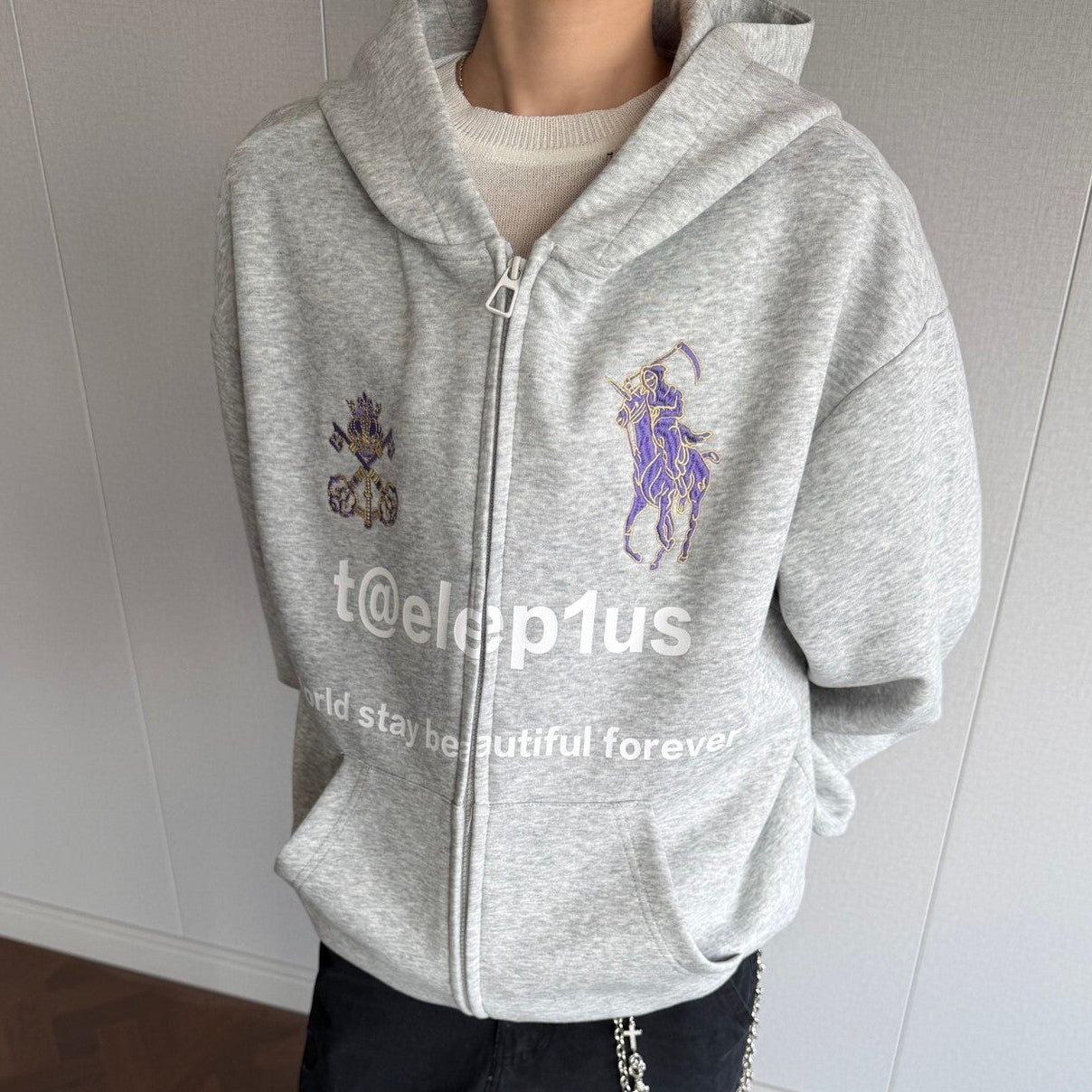 Logo Horse Embroidery Zipper Hoodie WN25565