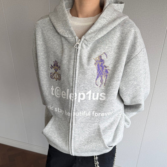 Logo Horse Embroidery Zipper Hoodie WN25565
