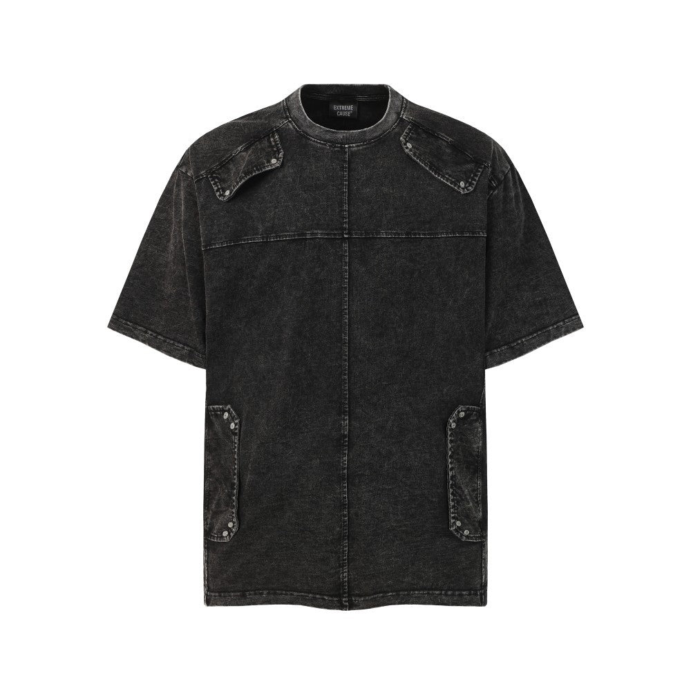 Heavyweight Washed Metal Stud Deconstructed Short Sleeve T-Shirt WN27896