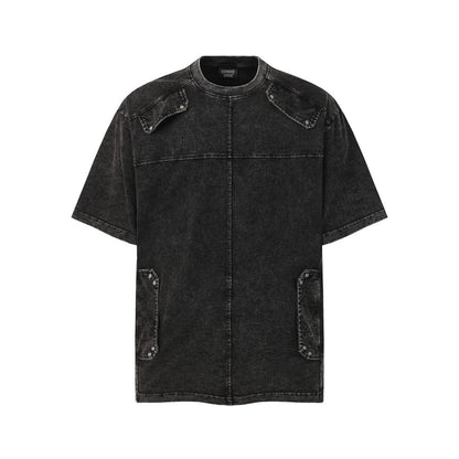 Heavyweight Washed Metal Stud Deconstructed Short Sleeve T-Shirt WN27896