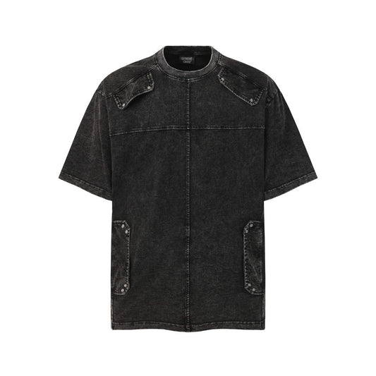 Heavyweight Washed Metal Stud Deconstructed Short Sleeve T-Shirt WN27896