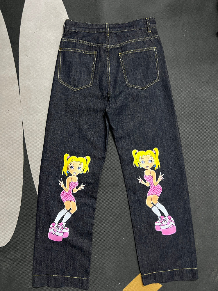 Cartoon Character Print Denim Jeans WN24076