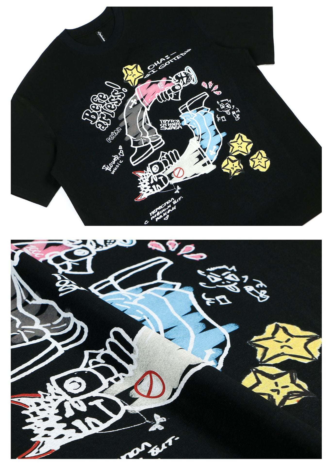 Graffiti Cartoon Print Oversize Short Sleeve T-Shirt WN26239