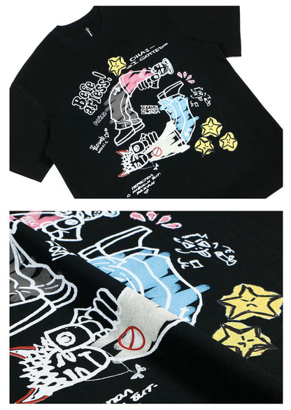 Graffiti Cartoon Print Oversize Short Sleeve T-Shirt WN26239