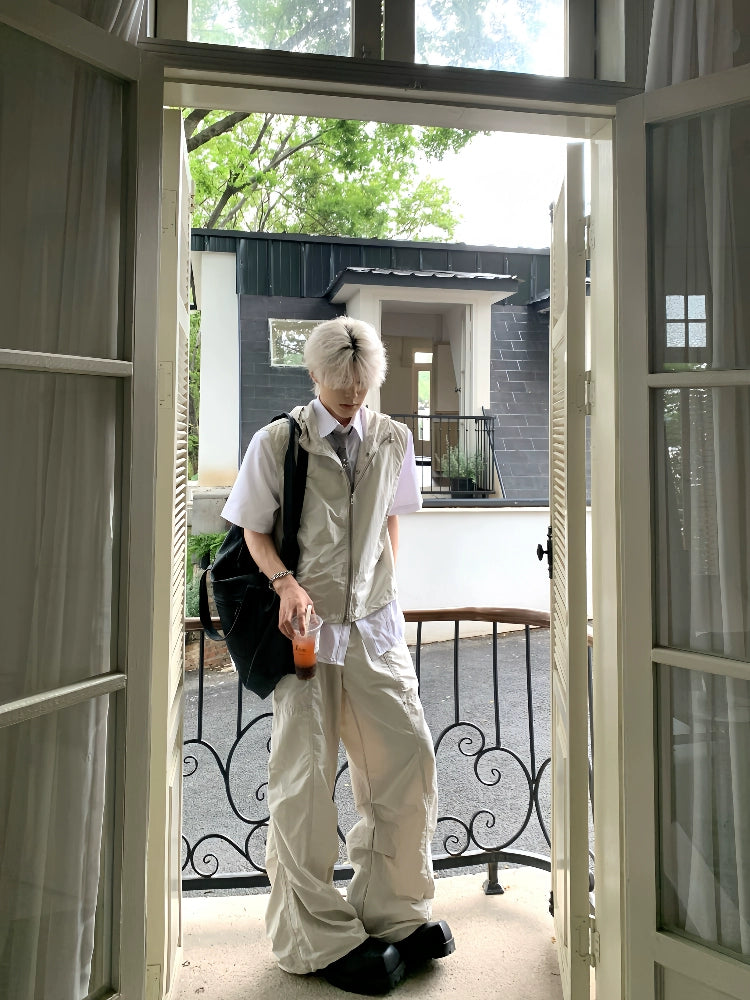 Hooded Sleeveless Vest Jacket & Cargo Pants Setup WN19785