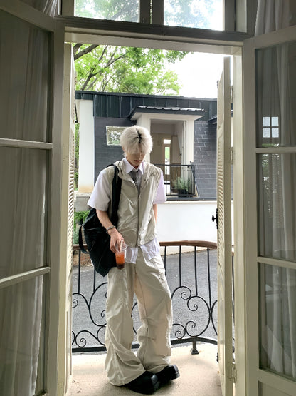 Hooded Sleeveless Vest Jacket & Cargo Pants Setup WN19785