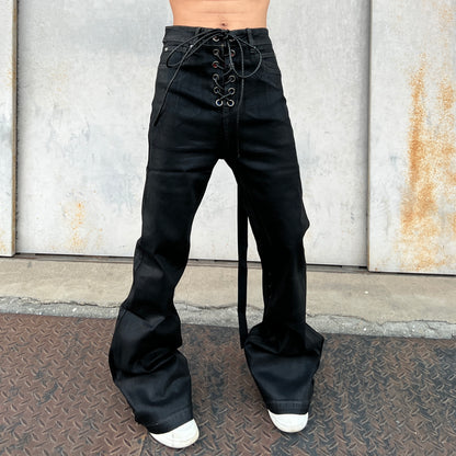 Lace-Up Strap Flare Denim Jeans & Strap Flare Denim Jeans WN24082