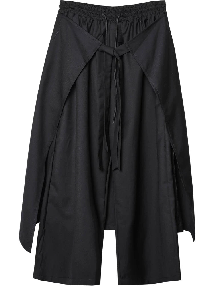 Fake Layered Ribbon Strap Cropped Wide Leg Pants WN22495