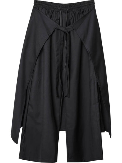 Fake Layered Ribbon Strap Cropped Wide Leg Pants WN22495