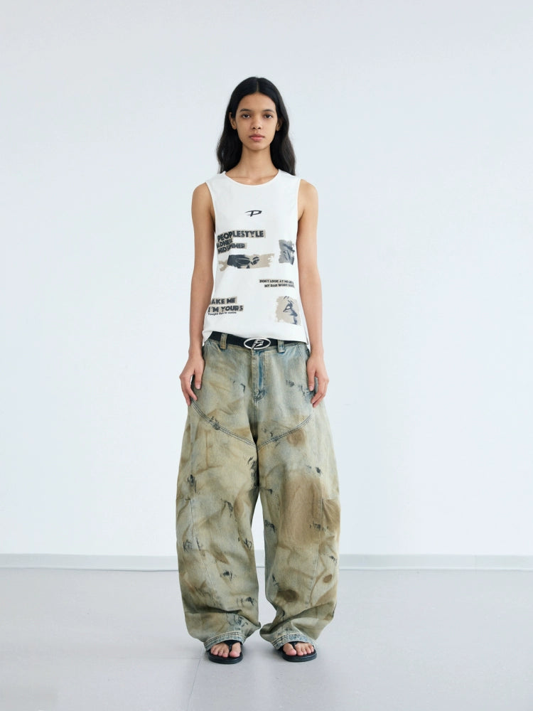 Graffiti Print Ribbed Texture Tank Top WN18248