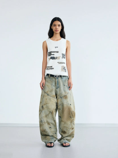 Graffiti Print Ribbed Texture Tank Top WN18248