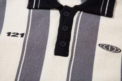 Colorblock Striped Polo Knit Sweater WN11393