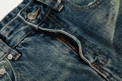 Whisker Damage Wide Leg Denim Jeans WN25973