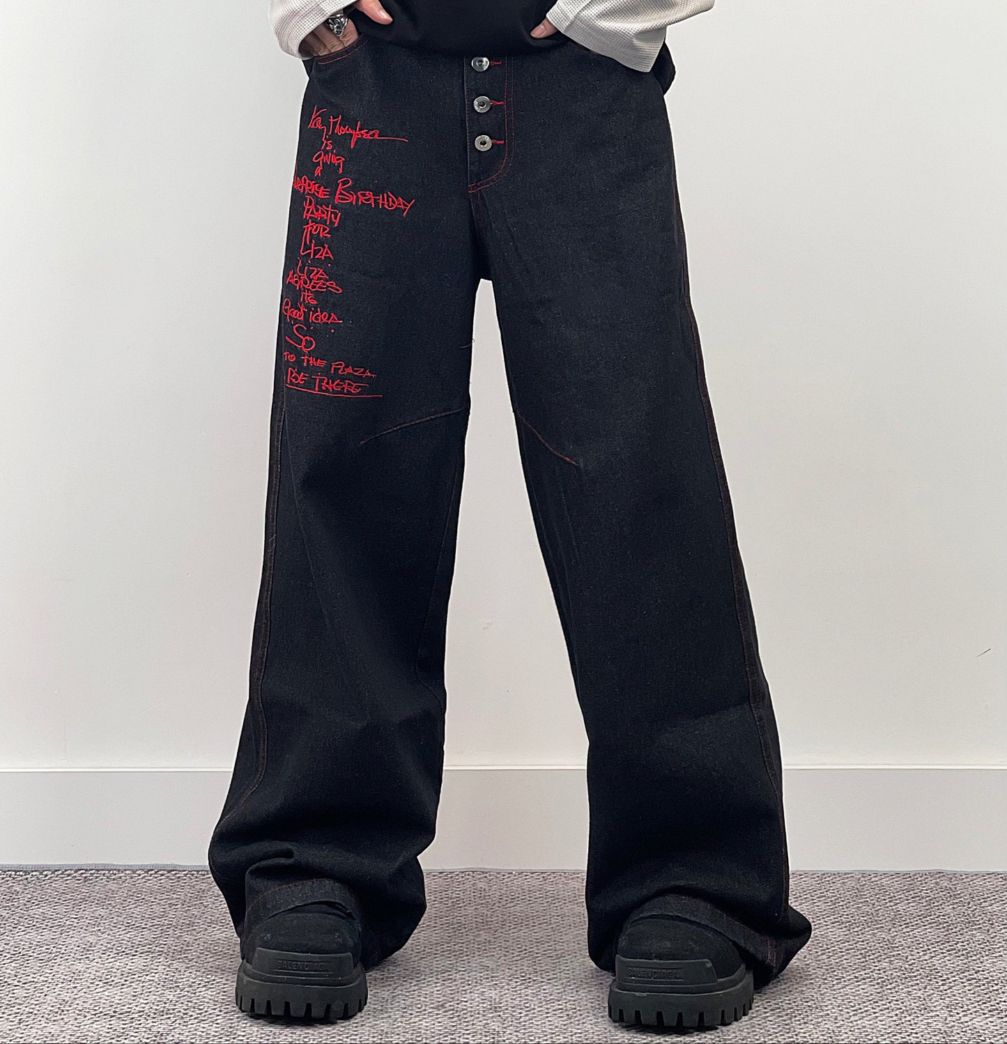 Cross Letter Embroidery Straight Denim Jeans WN24270