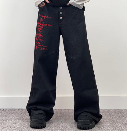 Cross Letter Embroidery Straight Denim Jeans WN24270