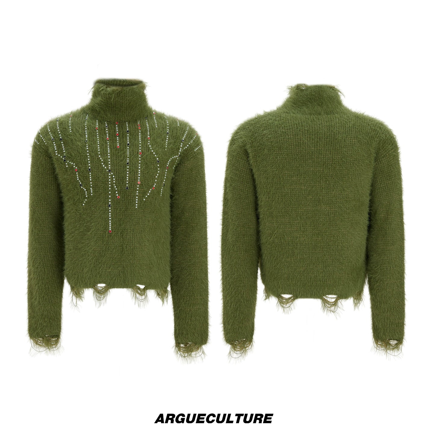 Gem Decor Heavyweight High-Neck Knit Sweater WN22606