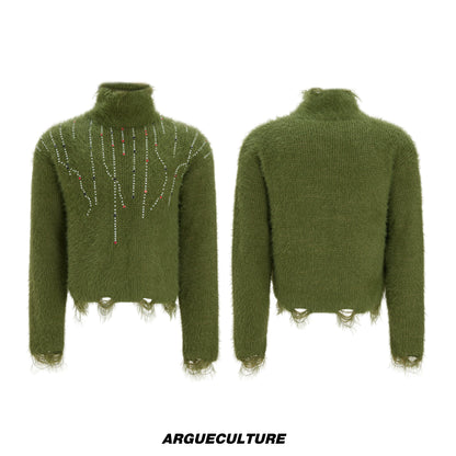 Gem Decor Heavyweight High-Neck Knit Sweater WN22606