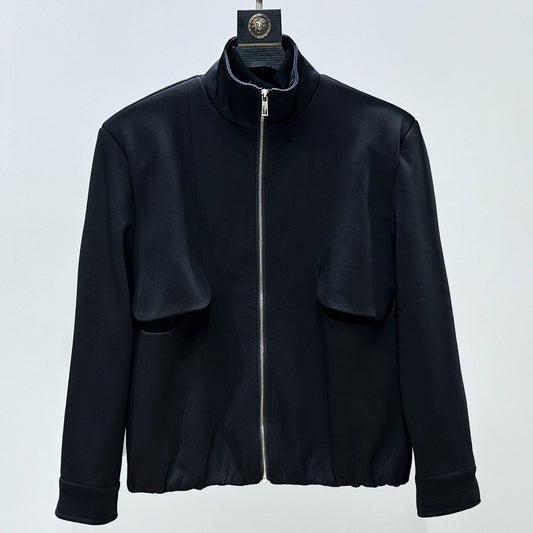 Standing-Collar Short Jacket & Curved Straight Pants Setup WN23866