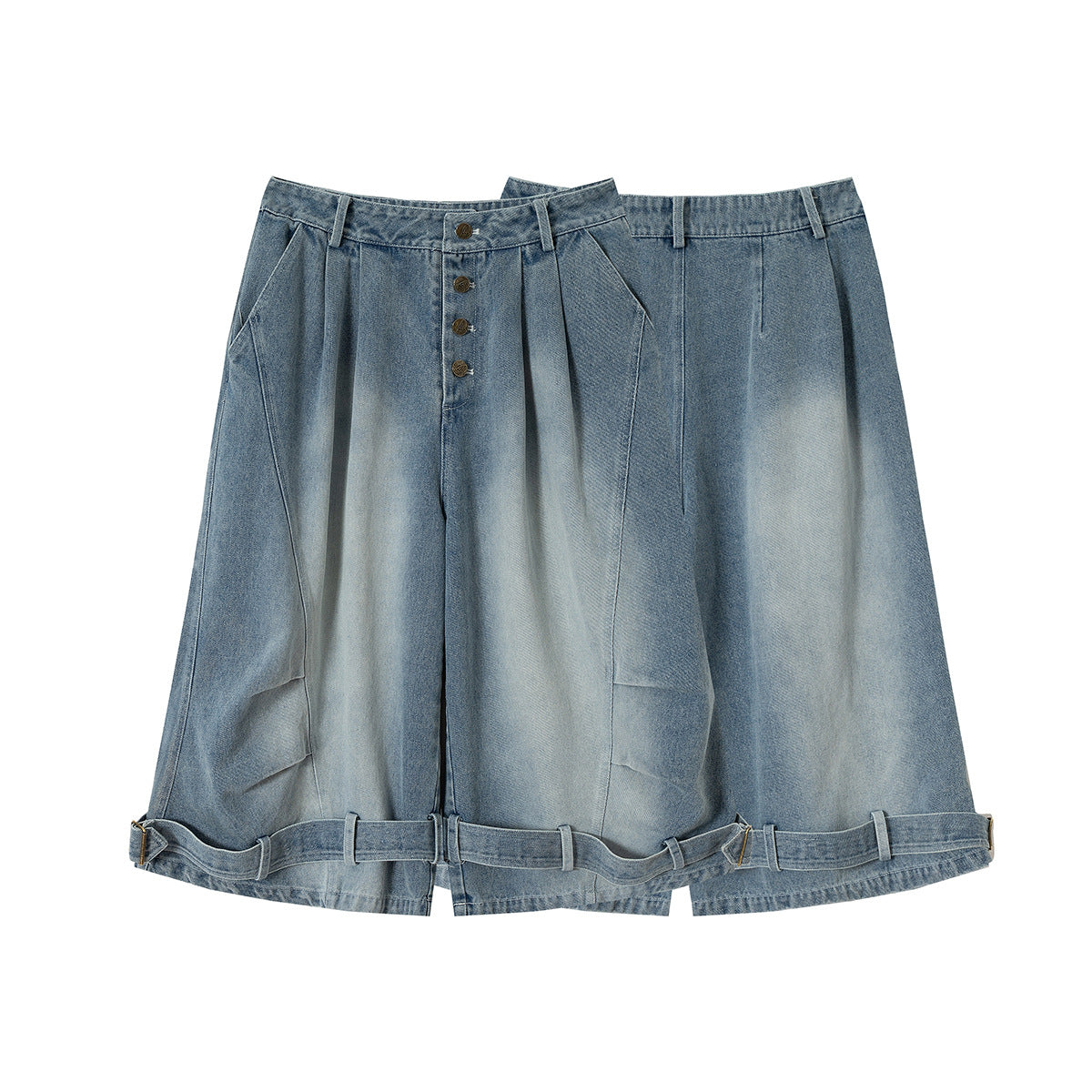Lace-Up Washed Wide Leg Denim Short Pants WN25611