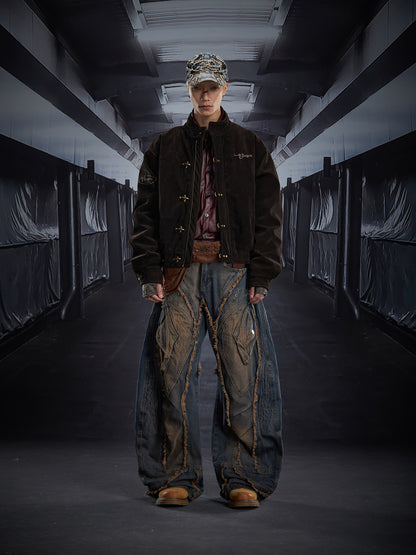 Stand Neck Metal Buckle Short Suede Jacket WN22809