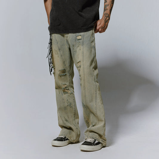 Dirty Dye Damage Wash Flare Denim Jeans WN17534