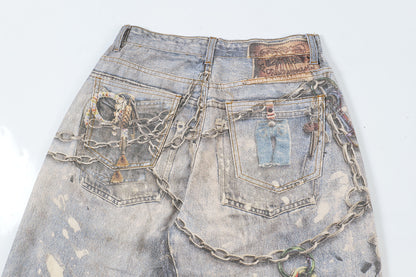 Washed Print Straight Denim Jeans WN12660