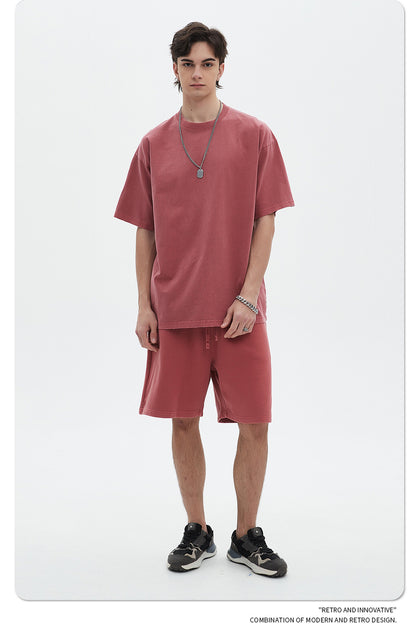 Washed Dyed Oversize Damage Short-sleeve T-shirt & Short Sweatpants Setup WN6630-K