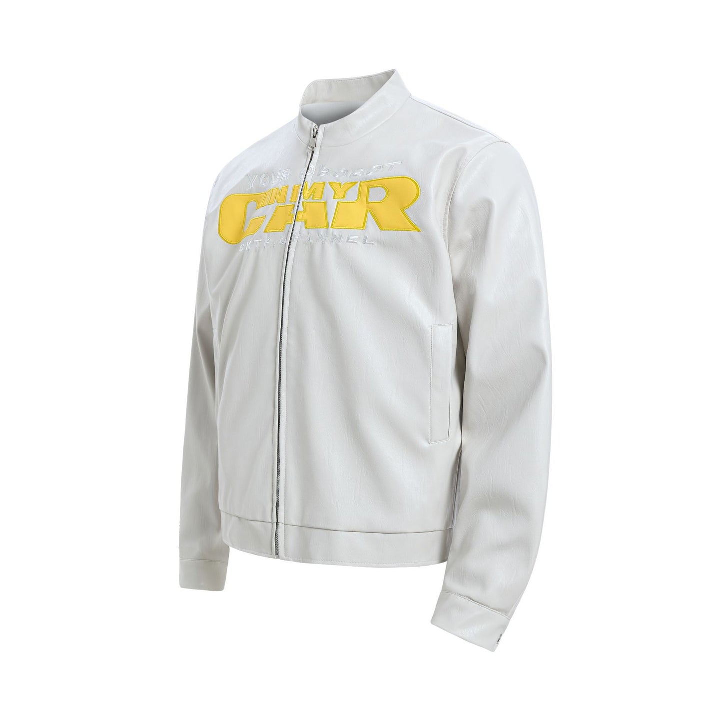 Deconstruction Letter Patch PU Leather Jacket WN25981
