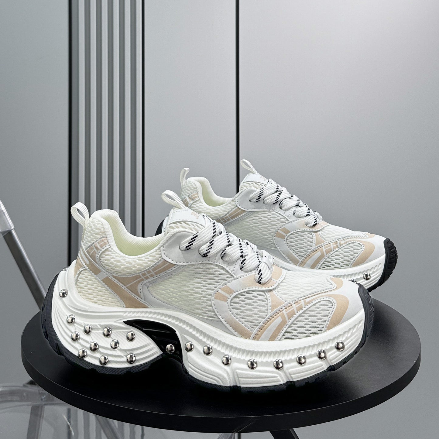 Mesh Studs Platform Chunky Sole Sneakers WN24664