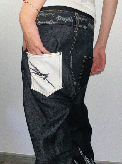 Thorn Print Flare Denim Jeans WN20912